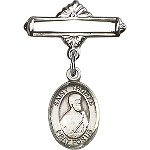Sterling Silver Baby Badge with St. Thomas the Apostle Charm and Polished Badge Pin 1 X 5/8 inches