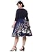 ZAFUL Women's 50s Vintage Floral V-Neck 3/4 Sleeve Party Swing Dresses With Belt (L, Navy Blue)