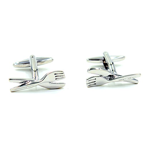 Funny Knife and Fork Cutlery Silver Cufflinks for Cook or Man
