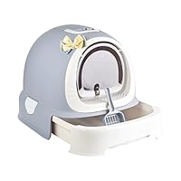 Cat Litter Box with Lid, Hooded Kittie Cat Litter Toilet, Trendy Covered Cat Litter Pan, with Litter Scoop (Blue)