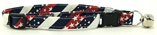 K9 Bytes Red, White & Blue Chevrons Cute Design Adjustable Collars for Cats (Kittens) with Bell.