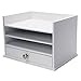DesignOvation Francesca Desktop Organizer with Letter Trays and Drawer, 12.75x10x9, White