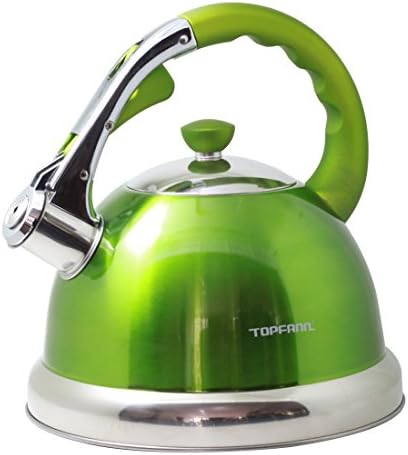 Riwendell 3.2 Quart Whistling Tea Kettle Stainless Steel Bell Shape StoveTop Teapot (GS-04555HY-3L, Green)