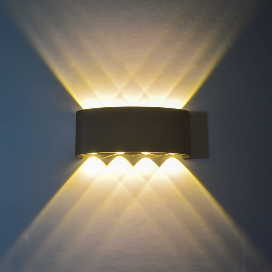 HONPHIER Wall Lights Indoor 8W LED Wall Light Waterproof Outdoor Wall Lamp Aluminium Spot Lights, Up Down Wall Sconce Lamps for Living Room, Bedroom, Bathroom, Hall, Staircase, Pathway