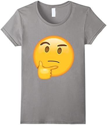 Women's Emoji Thinking Cute Pondering Wonder Smiley Premium T Shirt XL Slate