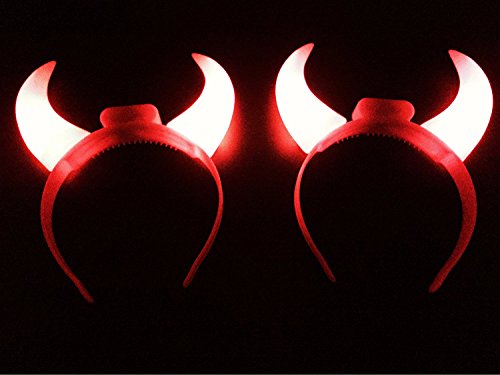GIFTEXPRESS 2 Pack Red Flashing Light Up LED Devil Horns Headband Halloween Costume Head Boppers