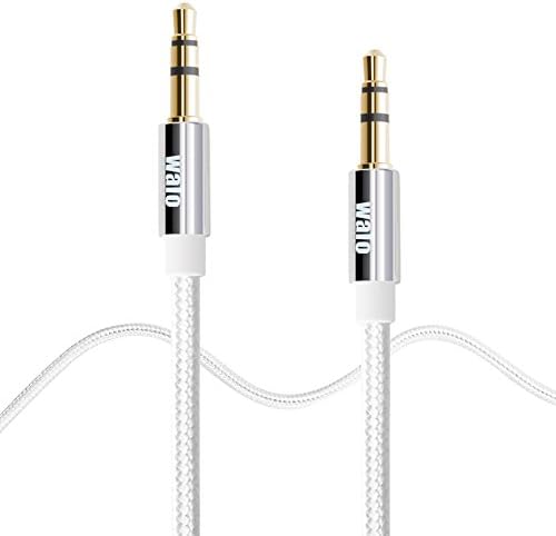 6.6 Ft (2 pack) Walo Nylon Aux cord / Aux Cable (3.5mm) , Auxiliary Audio Cable for Car / Home Stereo, Computer, Headphone, iphone, Android, Mp3 Players and more ( Silver )