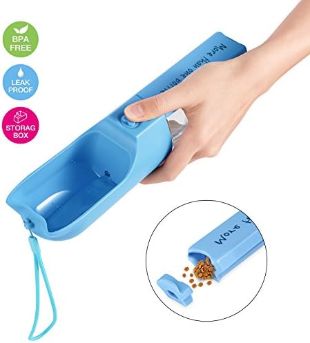 iVAPO Dog Water Bottle with Multifunctional Storage Box Leak Proof Wide Opening Trough 400ml 14oz Capacity Portable Travel Pet Water Bottle for Dog Cat Rabbit for Walking Running Biking Hiking Blue