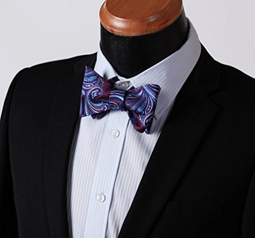 SetSense Men's Floral Jacquard Woven Self Bow Tie Set One Size Purple / Blue