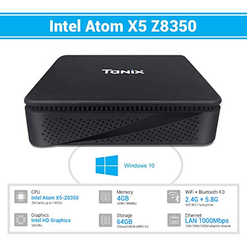 TaNix TX85 Mini PC,Windows 10 Pro Intel Atom x5-Z8350 (up to 1.92Ghz) 2.4G/5.8G Dual WiFi Desktop Computer,4GB DDR3/64GB eMMC,Support 1000Mbps LAN,BT4.0,4K,HDMI/VGA Output