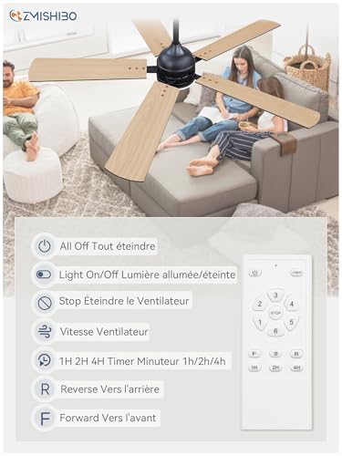 ZMISHIBO Ceiling Fan with Light Ø132 cm, Energy Efficient DC Motor, 6 Speed, 3 Color Temperatures (3000K/4000K/6000K), Modern Design, Ceiling Fan with Remote Control