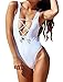 Women Monikini Swimsuit One Piece Sexy Cute Bathing Suits Lace-up U Back White S