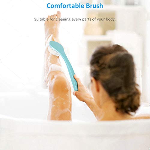 Bath Back Brush Soft Long Handle for Women, Back Shower Brush Scrubber Washer Bathing Scrubbing Exfoliating Body Brush Curved Handle Exfoliator for Dry Skin Cleaning Not Slip with Lanyard (Blue) - Thumbnail 3