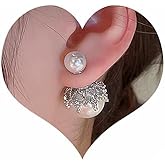Sither Pearls Ear Jacket Earrings for Women Silver Crystal Front Back Earrings Pearls Double Side Earrings Jewelry for Gift