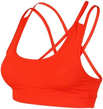 AA Sportswear Women Designer Sports Bra Criss-Cross Back-Strap Medium Support Workout Yoga Gym Fitness Exercise Crop Top Vest Stretch Soft Nylon Fabric Material