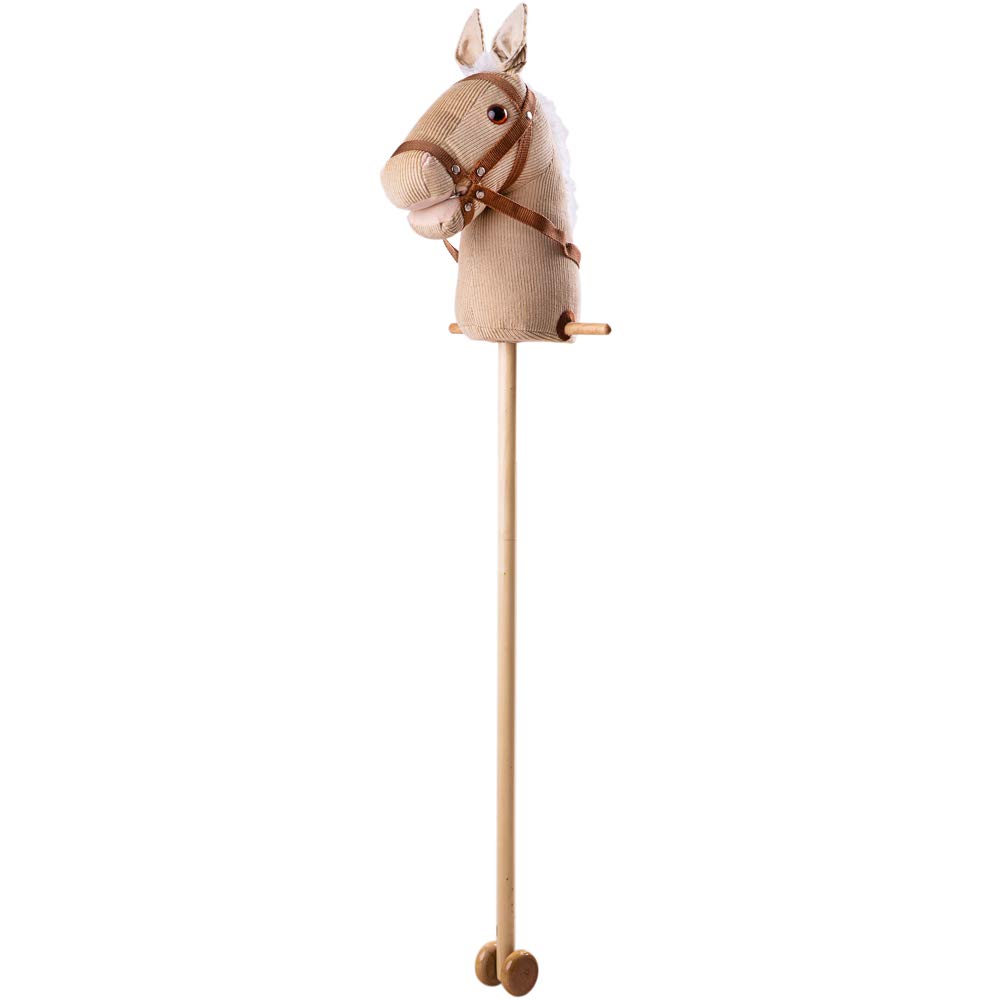 Bigjigs Toys Beige Hobby Horse | Ride On Pony with Cord Plush Head, Wooden Stick & Wheels | Kids Riding Toy for Role Play Games | Gifts for a 3+ Year Old Toddler | Cuddly Animal Figures