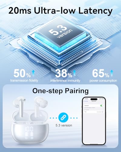 Wireless Earbuds, Bluetooth Ear Buds Headphones with LED Charging Case, Deep Bass Stereo Sound, 40 Hours Playtime, IP7, Lightweight in-Ear Earphones for iPhone Android Sports Workout