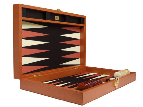 Zaza & Sacci Leather/Microfiber Backgammon Set - Board Game - 20" Large Brown Case