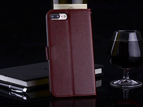 Scheam iPhone 7 Plus iPhone 8 Plus Wallet Leather Case Protective Durable Phone case Shell Folio flip Cell Phone Cover Bag Card Slots,Cash Pocket,Brown