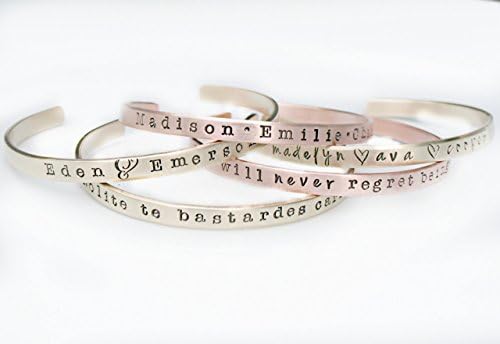 Personalized Stamped Skinny Stacking Cuff Bracelet with Names or Saying