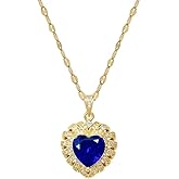 Dtja Vintage Blue Heart Pendant Necklace for Women 14K Gold Plated Stainless Steel Dainty Crystal Love Charms Choker Chain Adjustable Necklaces Delicate Christmas Anniversary Wedding Jewelry 18"
