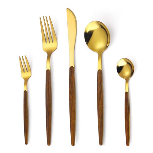 20-piece Gold Silverware Set Cake Fork