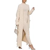 Long Sweaters for Women Cardigan Open Front Long Sleeve Plus Size Chunky Cable Knit Duster Cardigans with Pockets Winter Coat