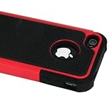ASleek Red/Black Hard Soft High Impact Armor Case Cover for Apple iPhone 4 / 4S (Red 2)