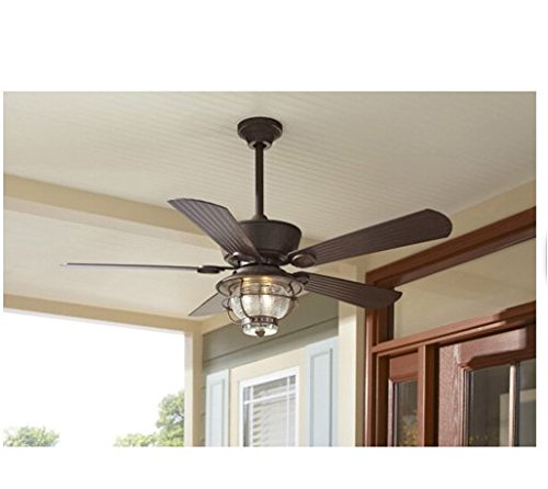 Merrimack 52-in Antique Bronze Outdoor Downrod or Flush Mount Ceiling Fan with Light Kit and Remote Country Chic Indoor Outdoor