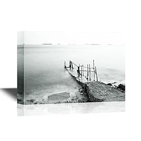 Watercolor Style Canvas Wall Art - Jetty on Sea in Fog - Gallery Wrap Modern Home Art | Ready to Hang - 12x18 inches