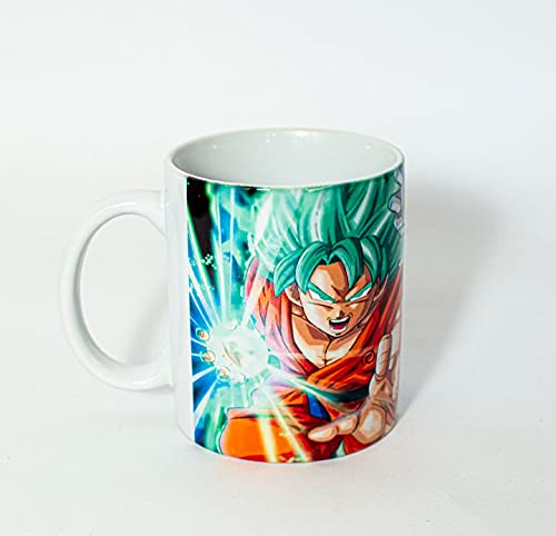 Dragon Ball Mug + Wooden Keychain (Cup - Compatible with Dragon Ball - Son Goku and Vegeta Super Saiyan Blue - Anime - Sleeve…)