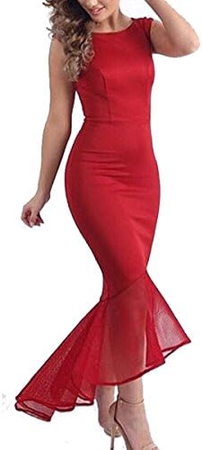 LZMY Womens Sexy Solid Color Slimming Sleeveless Night Grown Party Cocktail Dress (M, Red)