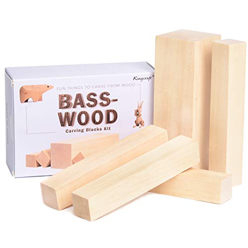 KINGCRAFT 5 Pack Basswood Carving Blocks Soft Solid Wooden Whittling Kit for Whittler Starter Kids