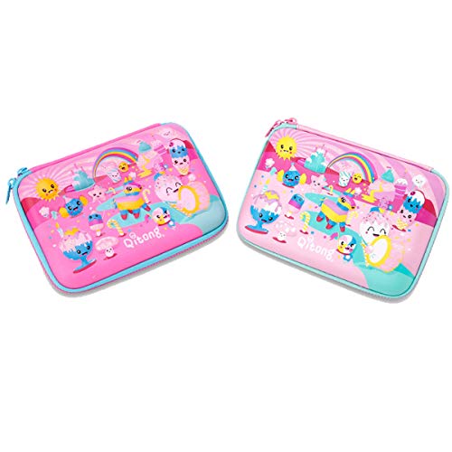 Cute Colorful Cartoons 3D Embossed Hardtop Pencil Case - Big Capacity Stationery Pouch with Double Zippers - Unique Gifts for Girls (Pink) - Thumbnail 2