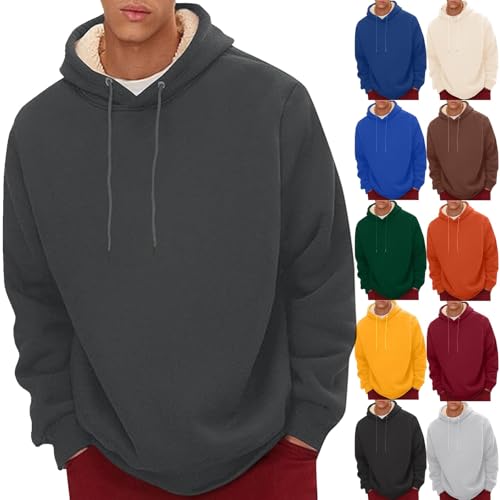 Hoodies for Men UK Fleece Thermal Pullover Sweatshirts Long Sleeve Plain Jumpers Soft Comfort Warm Hoodie for Autumn Winter Black
