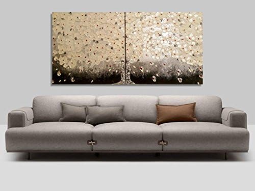 Multi panel 2 piece painting (Set of 2), abstract Blossom Tree paintings, white flowers impasto palette knife oil painting, 3D painting