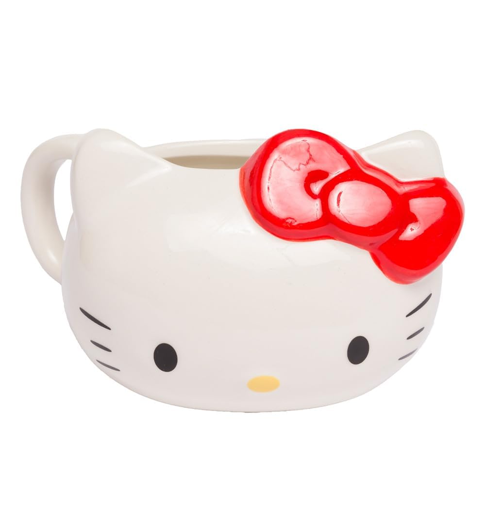 Paladone Hello Kitty Official Licensed Ceramic Amine Cartoon Cat Shaped Mug with Classic Red Bow, Office and School Desk Accessory and Gift