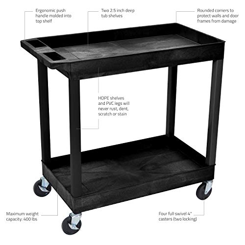 Offex 18 x 32 Inch Heavy Duty Utility Tub Cart with 2 Shelves, Black