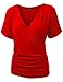 MBJ WT1118 Womens V Neck Short Sleeve Wrap Front Drape Dolman Top XXL RED