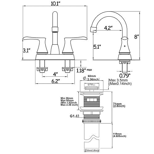 Comllen Modern Stainless Steel Double Handle Basin Vanity Bathroom Faucet, Brushed Nickel Bathroom Faucet With Pop Up Drain and Hot & Cold Water Hose - Thumbnail 6