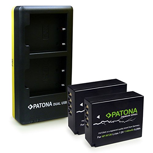 PATONA Dual Chargeur avec 2X Premium Batterie NP-W126 pour Fuji FinePix X-Pro 1 HS30EXR HS33EXR X-T3 X-T20 X-H1