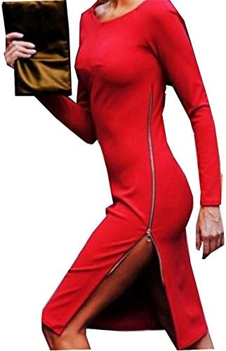Cheryl Bull Graceful Women's Slim Fit Side Zip Up Pure Color Mid Length Dress Red US L