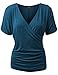 MBJ WT1118 Womens V Neck Short Sleeve Wrap Front Drape Dolman Top XXXL TEAL