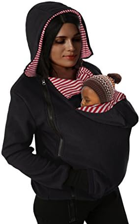 Uncinba Women Side Zip Up Thumb Hole Warm Kangaroo Baby Carriers Hooded Sweatshirt