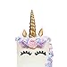 LUTER Cake Topper, Handmade Gold Unicorn Birthday Cake Topper, Reusable Unicorn Horn, Ears Eyelash Set, Unicorn Party Decoration Birthday Party, Baby Shower Wedding (Set of 5, 6 x 1.37in)