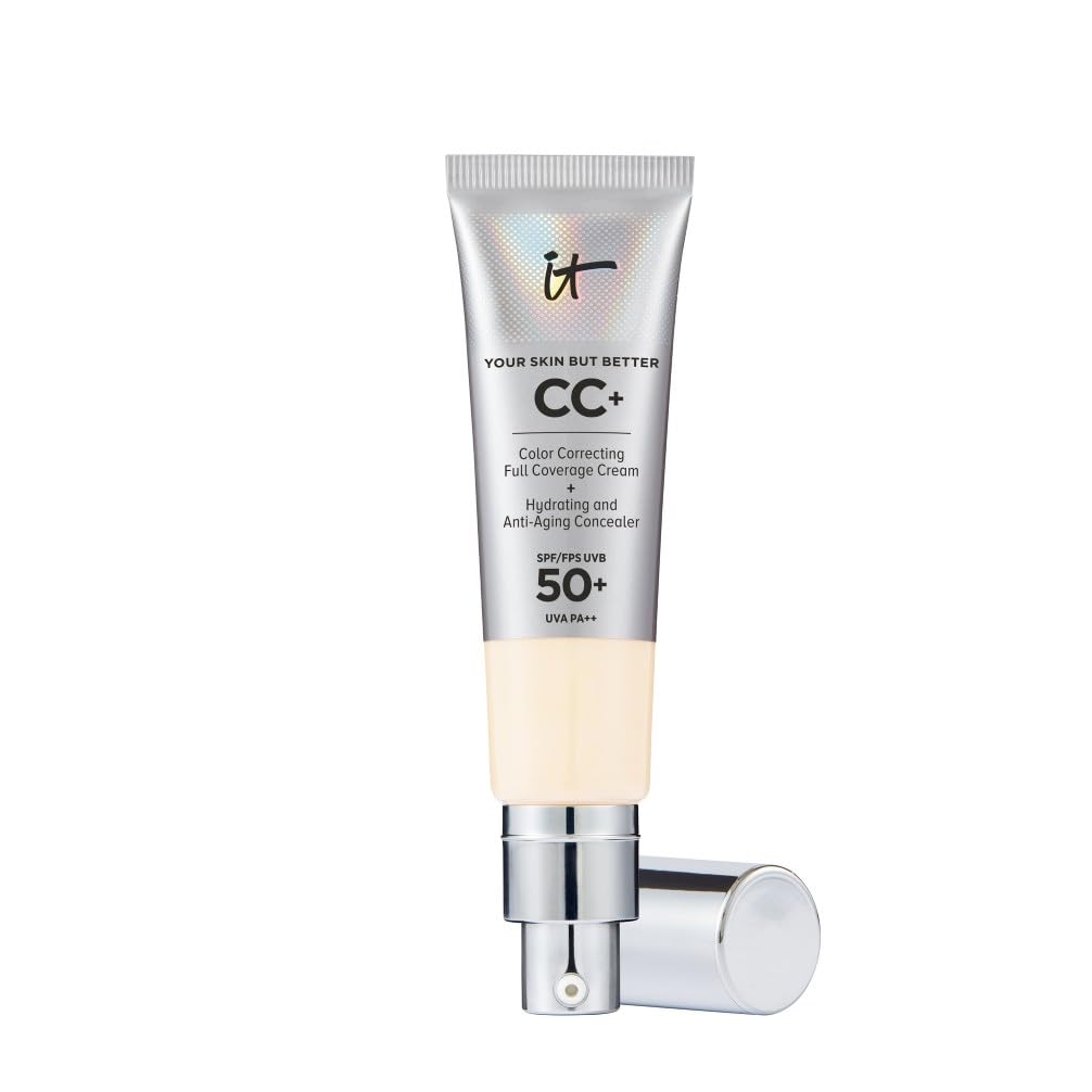 IT Cosmetics CC+ Cream SPF 50+ Full-Coverage CC Foundation, Hydrating Skincare, With Hyaluronic Acid, Niacinamide & Vitamin E for a Radiant Finish, Your Skin But Better, Shade: Fair Ivory, 32ml