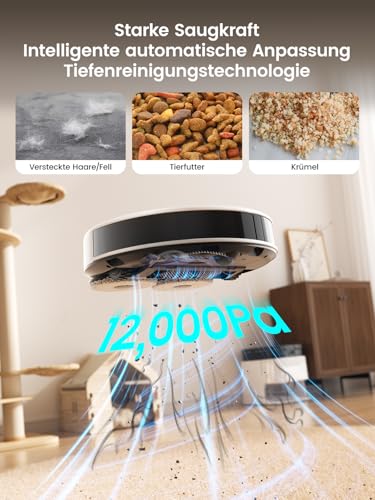 Lefant M3 Robot Vacuum Cleaner with Mop Function, 12000 Pa, Lifting the Mop, LiDAR Navigation, Multi-Floor Mapping, Avoid Obstacles, Anti-Collision, Absorption of Pet Hair, WLAN 2.4G/5G