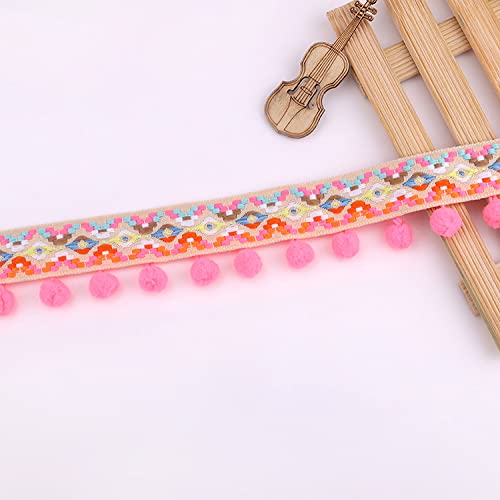 HAOBIN 5.4 Metres Mini Pompom Border with Tassels Ball Fringe Trim Pompoms Fringe Trim Ribbon Trim Decorative Tassels Fringes Ball Tassels DIY Craft Decoration