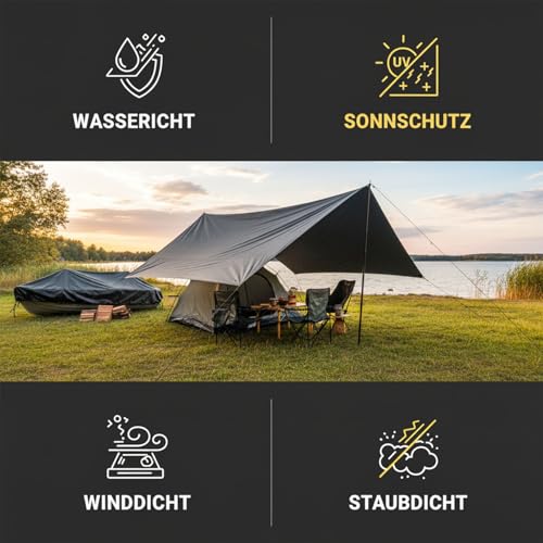 4 x 5 m Tarpaulin Waterproof and Resistant Polyethylene 130 g/m² – Black – Anti-UV and Frost Resistant – with Reinforced Metal Eyelets – Multipurpose for Garden, Camping, Furniture, Cars