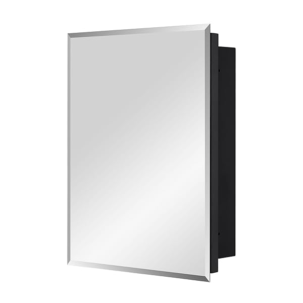 IDYLLOR BLACK BATHROOM MEDICINE CABINET WITH BEVELED EDGE MIRRORED DOOR 14 X 18 INCH, RECESSED OR SURFACE MOUNT, WITH ADJUSTABLE GLASS SHELVES